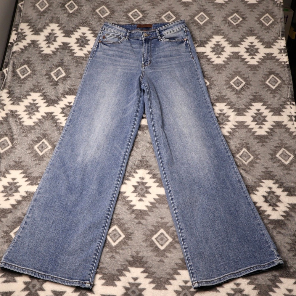 Judy Blue Los Angeles Wide Leg Jeans Medium Wash Blue Stretch Denim 7/28 JB82625